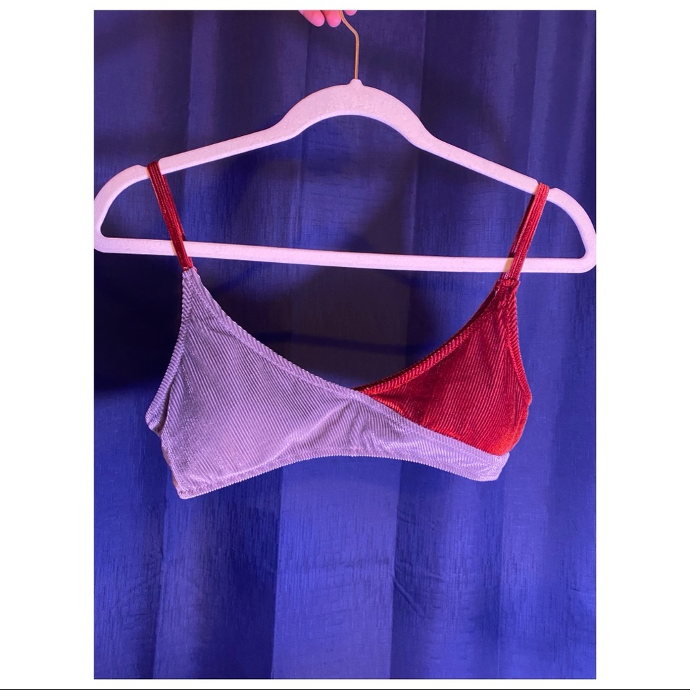 Velvet orange and gray color block swim suit